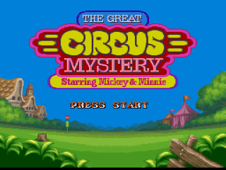 The Great Circus Mystery Starring Mickey and Minnie title screen for Super Nintendo